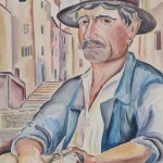 Fischer mit blauer Jacke und Fisch, 1929, Aquarell, 50 x 65 cm