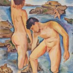 Zwei Jünglinge beim Baden im Meer, 1935, Aquarell, 49 x 61 cm