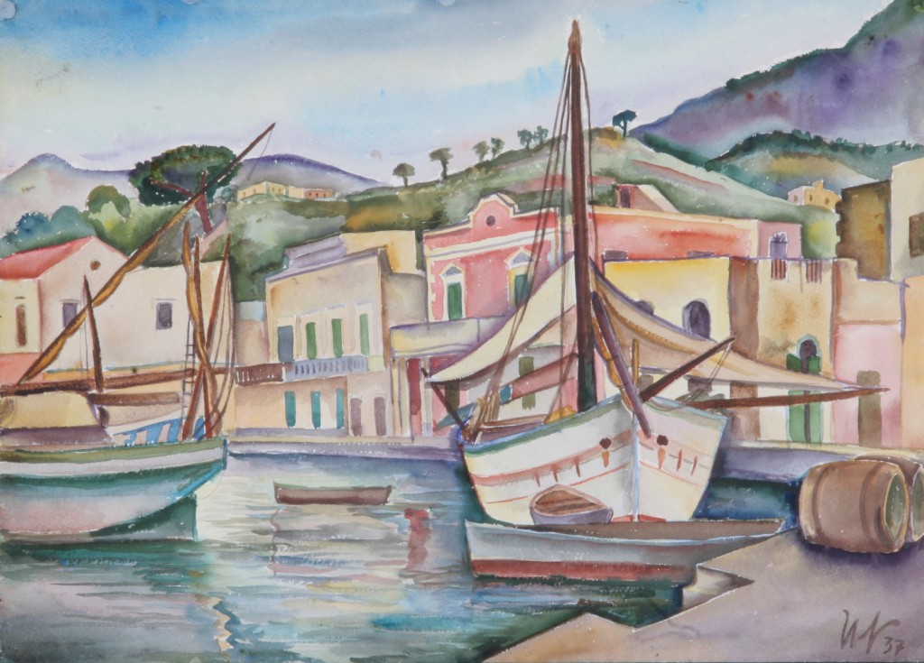 Am Hafen auf Ischia, 1937, Aquarell, 66 x 48 cm