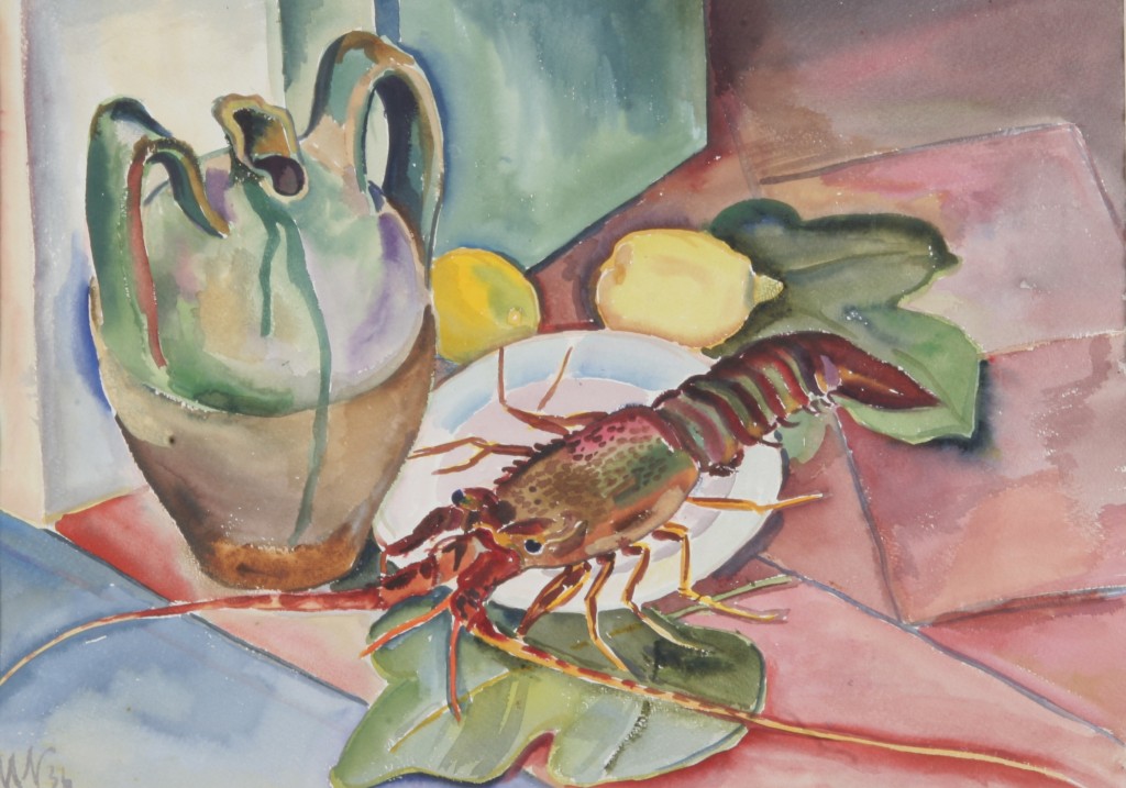 Stillleben mit Languste, 1936, Aquarell, 66 x 48 cm