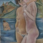 Freundinnen beim Baden, 1928, Öl auf Karton, 62 x 89 cm