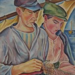 Zwei Fischer im Boot mit Netz, 1930, Öl auf Leinen, 50 x 65 cm