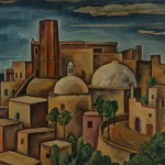 An der italienischen Küste, Ort mit Turm, 1933, Öl auf Karton, 59 x 47 cm
