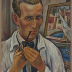 Selbstbildnis mit Pfeife vor Staffelei, 1937, Öl auf Leinwand, 49 x 66 cm