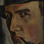 Selbstbildnis mit Hut und Pfeife, 1933, Öl auf Leinen, 20 x 27 cm